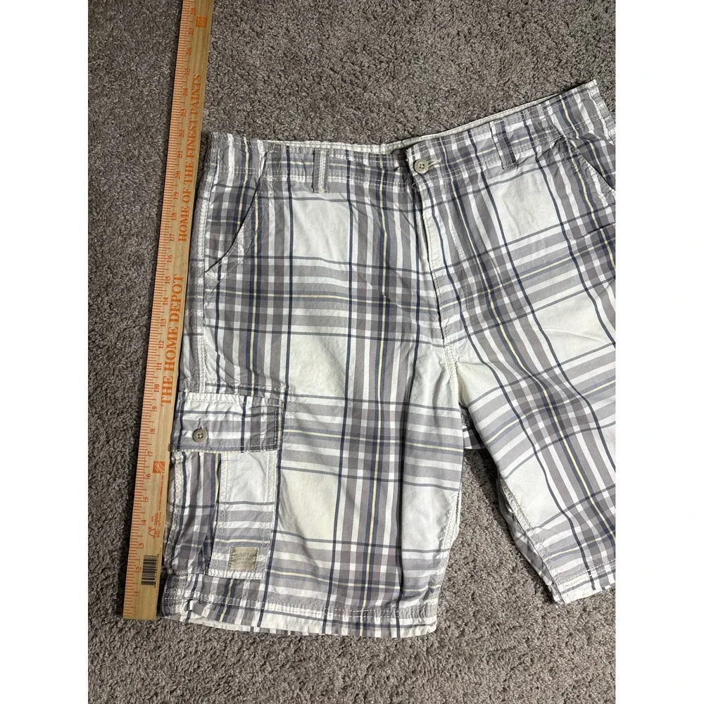 Levi Mens Plaid Cargo Shorts White Grey Blue Relaxed Fit Workwear Size 40